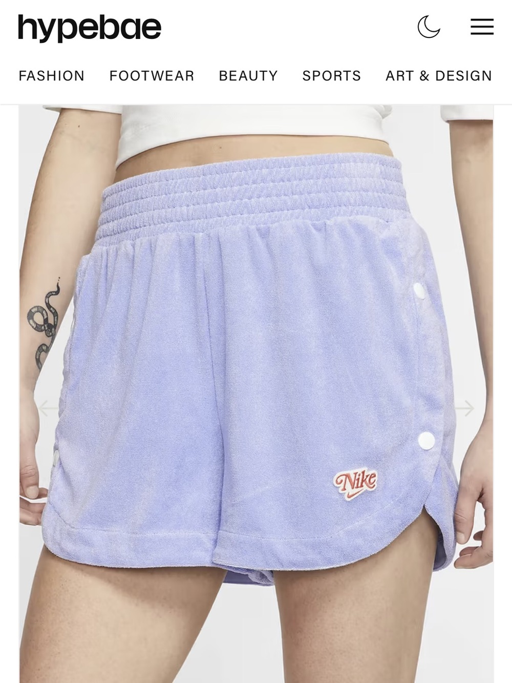 Nike Women's Lavender Terry Athletic Shorts with Snap Side Details
